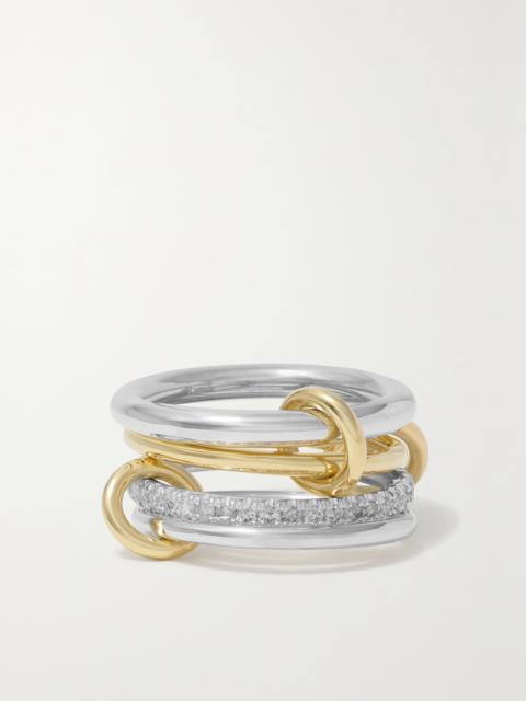 Nimbus Set Of Four Sterling Silver And 18-karat Gold Diamond Rings