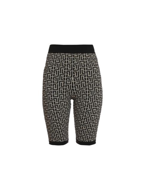 Bicolor jacquard knit shorts with Balmain monogram
