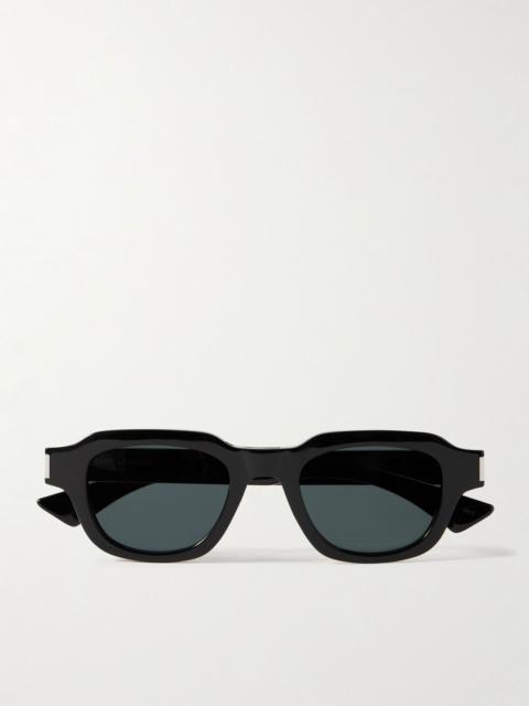 D-frame acetate and silver-tone sunglasses Black