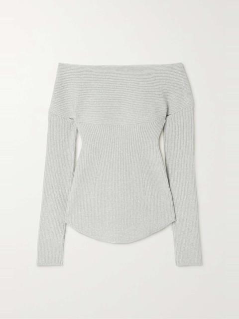 Salma off-the-shoulder cutout metallic ribbed-knit top