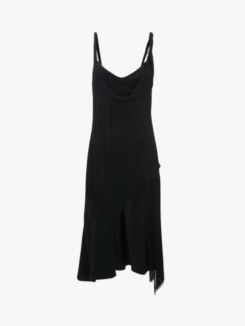 Asymmetric Fringe Mini Dress In Black