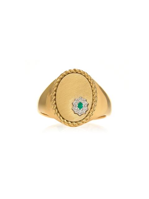 9K Yellow Gold, Diamond, And Emerald Ring green