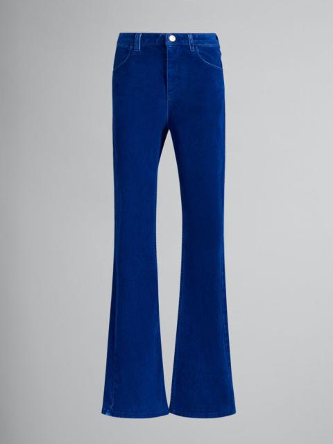 BLUE FLOCKED DENIM FLARED TROUSERS