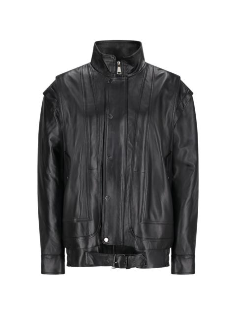removable-sleeve leather bomber jacket