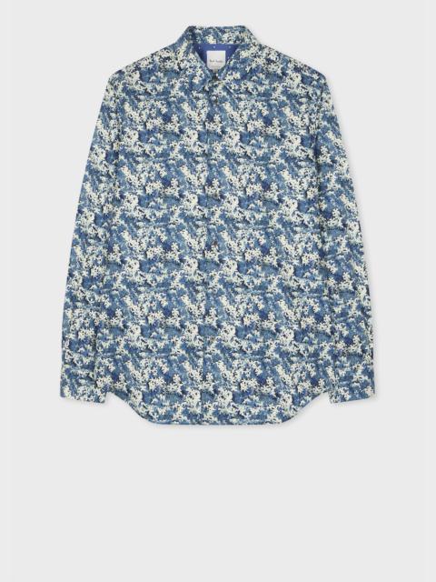 Indigo Flower Print Cotton Shirt