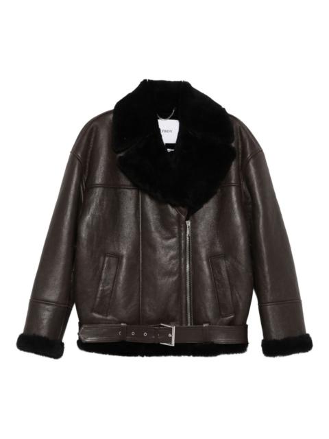 shearling-collar leather jacket