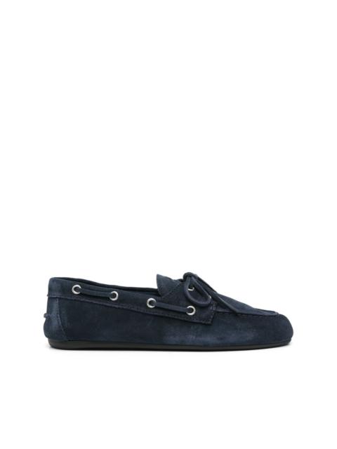 logo-embossed suede loafers