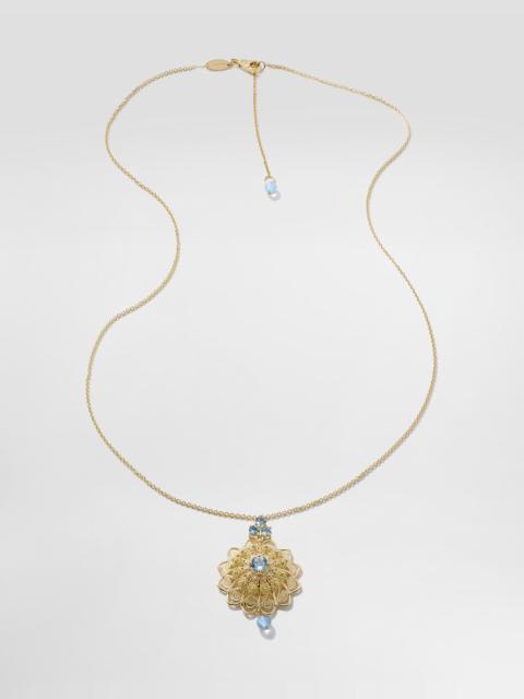 Filigree Necklace 18-carat yellow gold and aquamarines