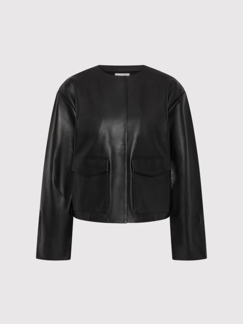Utility Cocoon Leather Bomber - Black
