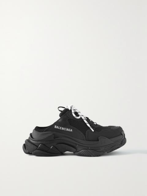 Triple S Embroidered Faux Nubuck And Mesh Slip-on Sneakers
