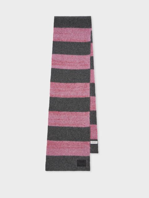 Women's Pink and Grey Lambswool-Blend Block Stripe Scarf
