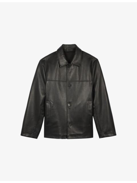 Collared Regular-Fit Leather Jacket