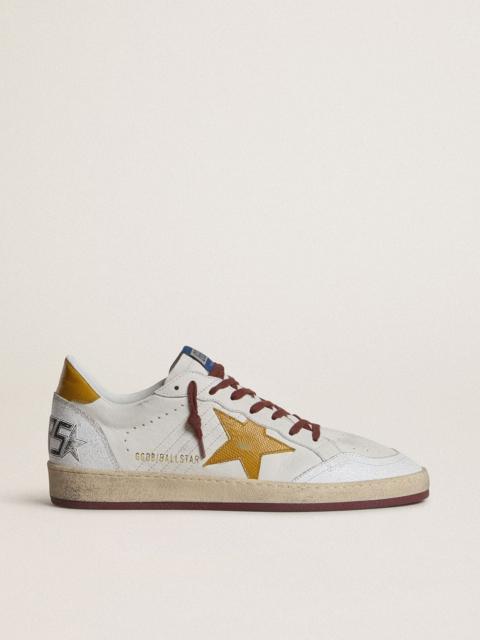 Men's Ball Star in white nappa leather with yellow animal-print leather star and heel tab