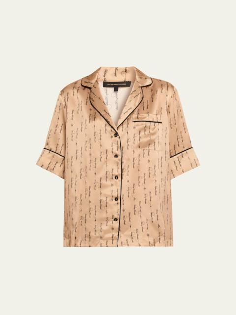 Script-Print Silk Lounge Top