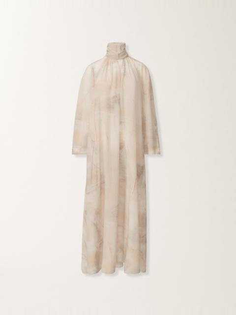 Printed crepe de chine dress, butter