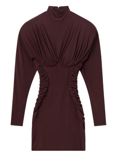 high-neck ruched mini dress