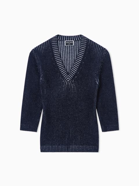 VIRGIN WOOL AND VISCOSE V-NECK JUMPER
