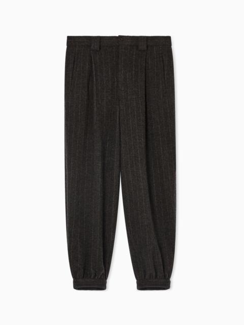 SINGLE-PLEAT TROUSERS IN PINSTRIPED CASHMERE AND WOOL CLOTH