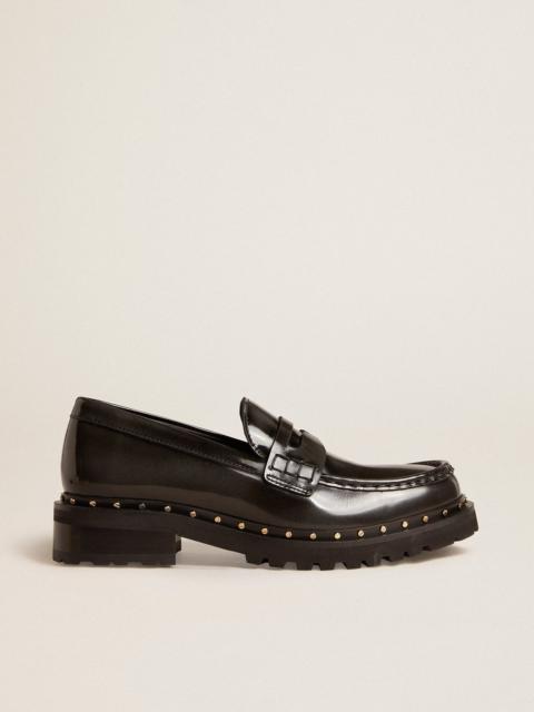 Chunky loafers in studded black leather