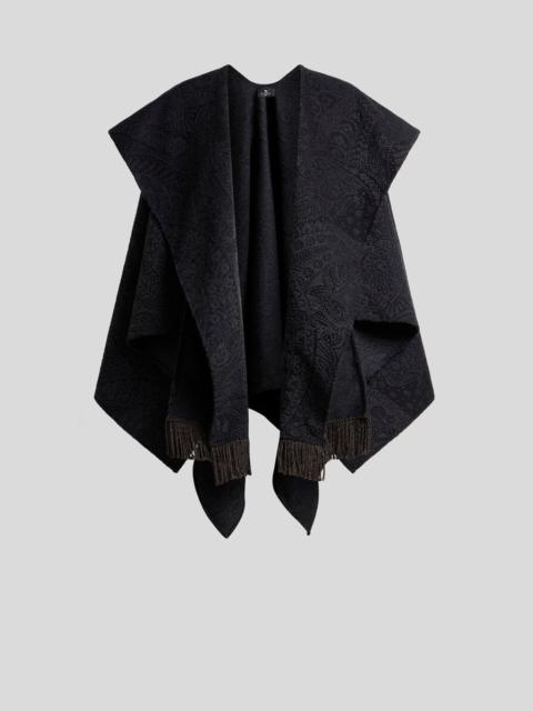 WOOL-BLEND JACQUARD CAPE WITH PAISLEY FOLIAGE MOTIF