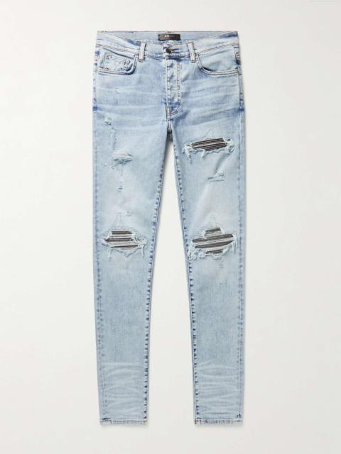 MX1 Skinny-Fit Lamé-Panelled Distressed Jeans