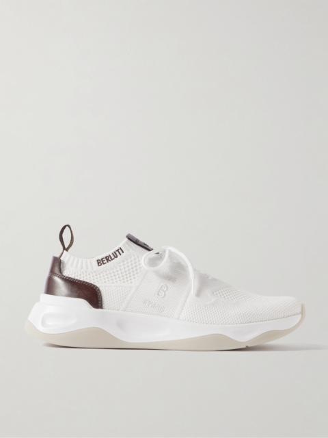 Shadow Leather-Trimmed Stretch-Knit Sneakers White