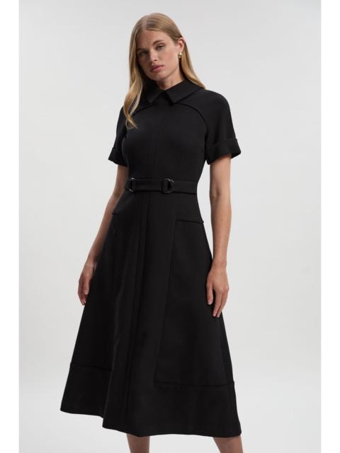Compact Stretch Tab Detail Full Skirted Midi Dress