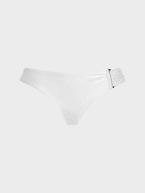 WOMEN MID RISE SHINY STRETCH BIKINI BOTTOM SOLID