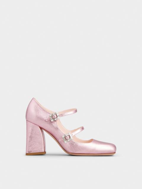 Mini Très Vivier Strass Buckle Babies Pumps in Leather