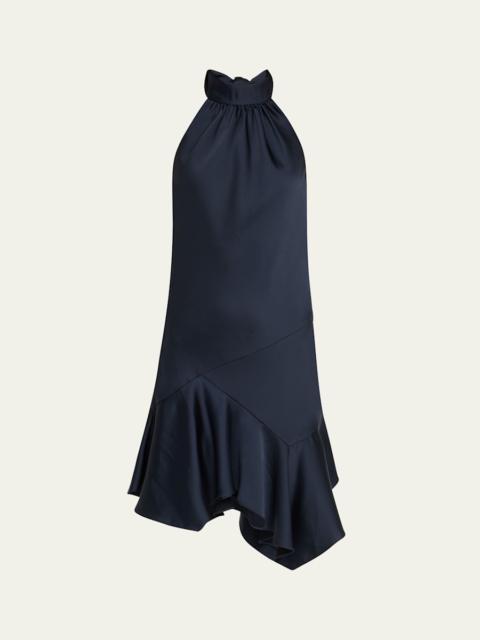 Nari Asymmetric Flounce Halter Mini Dress