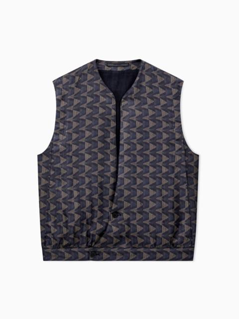 SINGLE-BREASTED WAISTCOAT IN CUPRO CANVAS WITH A GEOMETRIC PRINT