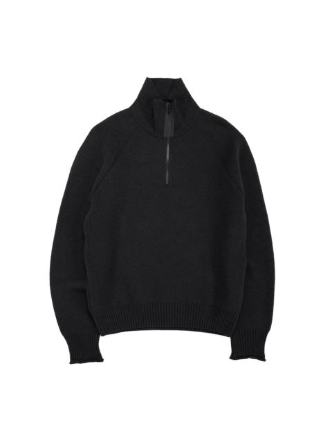 Zip Up Polo Jumper Wool Cotton Black
