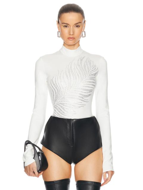 Rhinestone Feather Long Sleeve Bodysuit