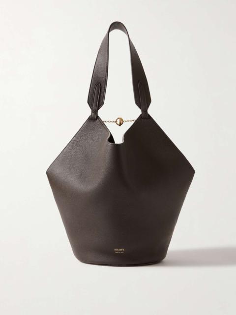 Lotus small textured-leather tote Dark brown