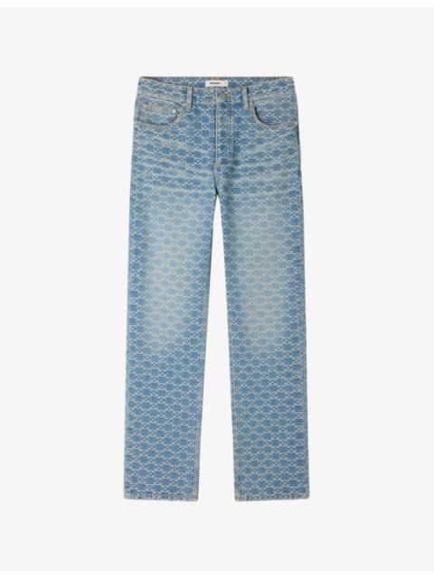 Square-Pattern Straight-Leg Denim Jeans
