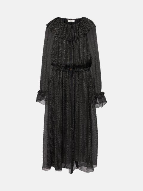 Ruffled gathered silk-blend gown