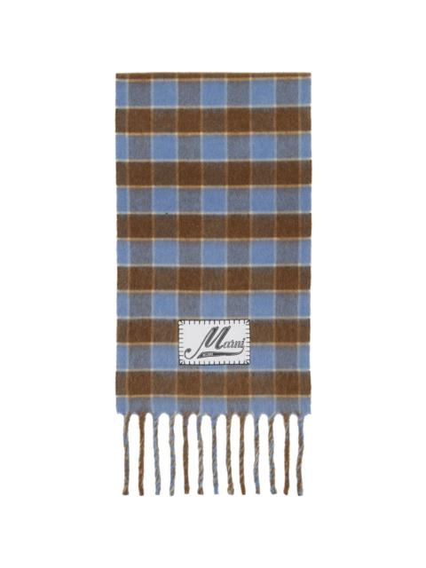 Blue & Brown Double Check Logo Wool Mohair Scarf