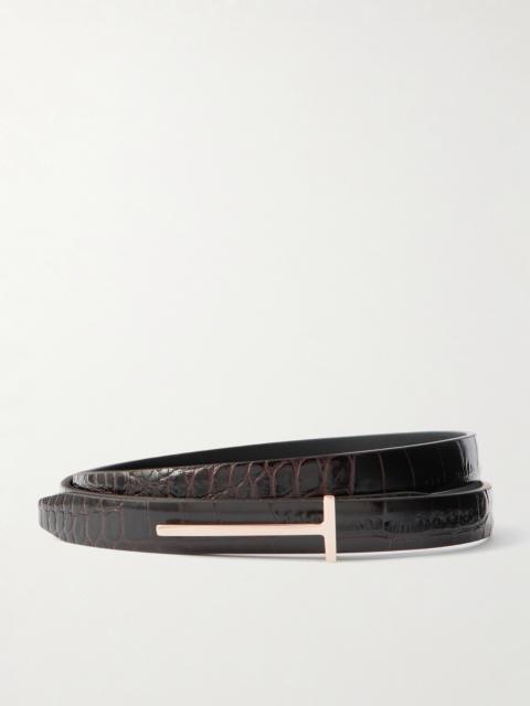 Croc-effect Leather Belt