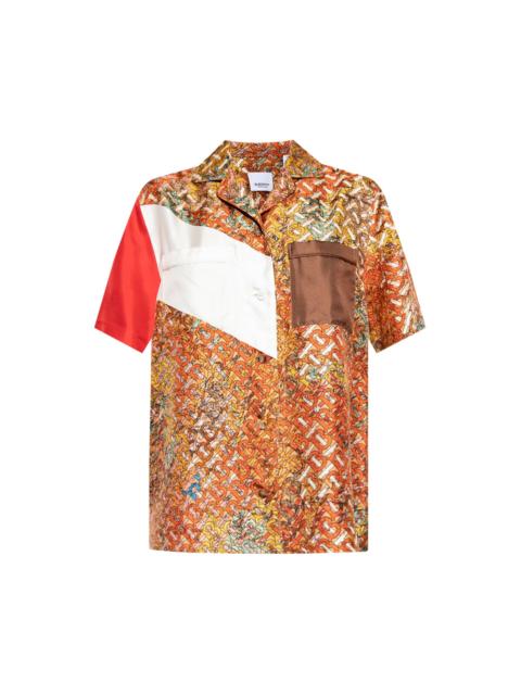 Burberry Monogram Map Print Silk Pyjama Shirt 'Bright Orange'
