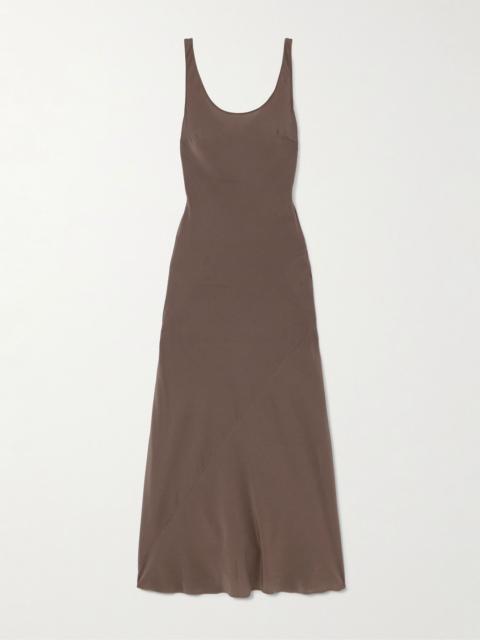 Silk crepe de chine midi dress Brown