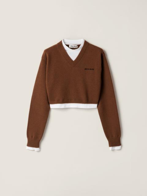 Cropped cashmere V-neck sweater