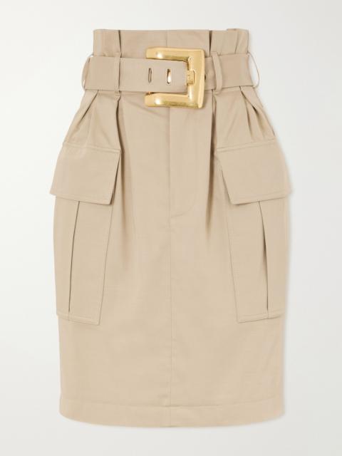 Belted Cotton-gabardine Midi Skirt