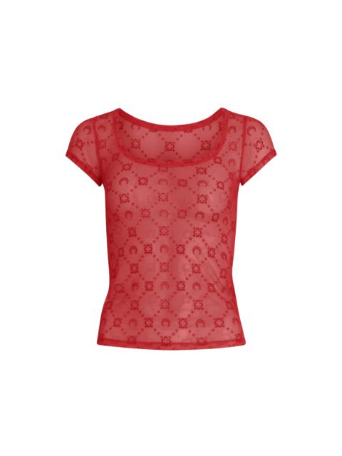 Moonogram Mesh Flock Fitted Top