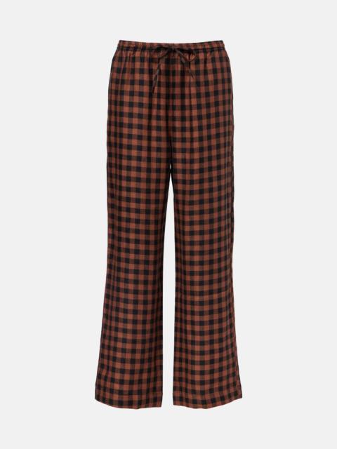 Checked linen wide-leg pants