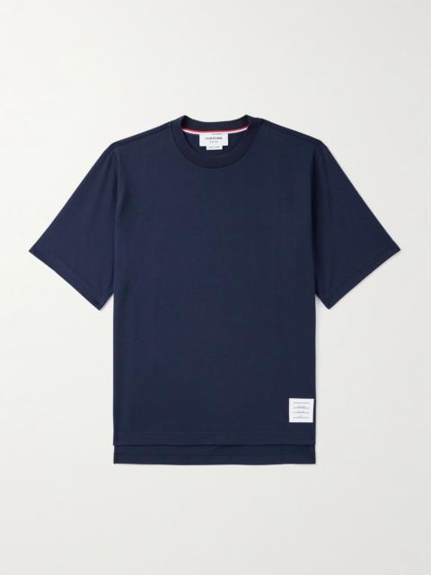 Logo-Appliquéd Striped Cotton-Jersey T-Shirt Navy