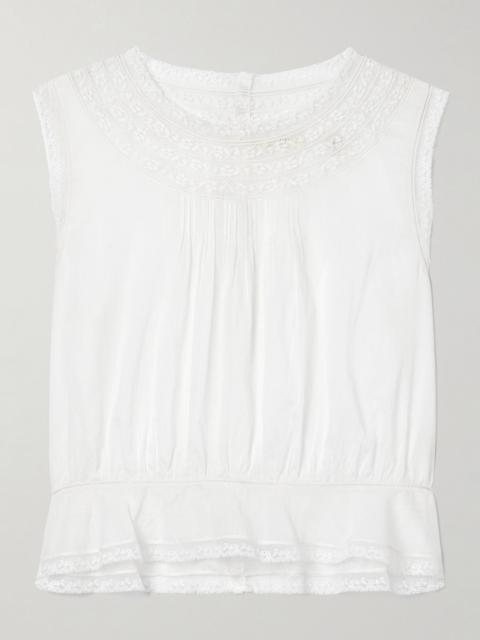 Lilibet lace-trimmed pintucked organic cotton-voile top Off-white