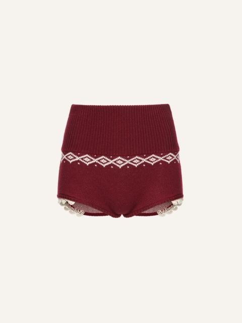 Lace-trim wool shorts in burgundy