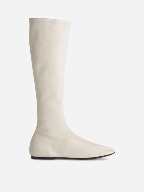 Stretch Leather Knee-High Bootie in Ivory