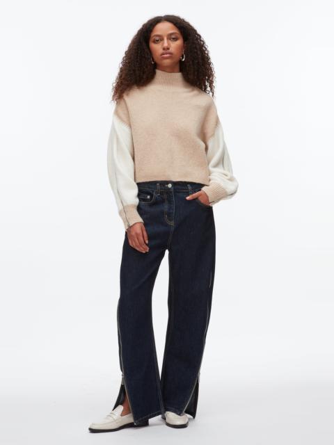 Colorblock Zip Sleeve Turtleneck