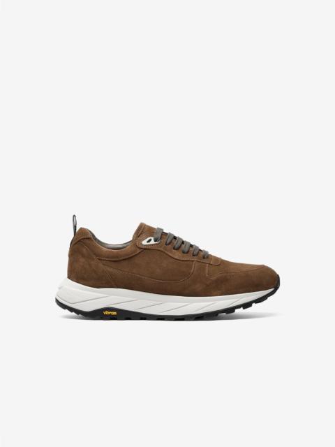 Brown suede running shoes